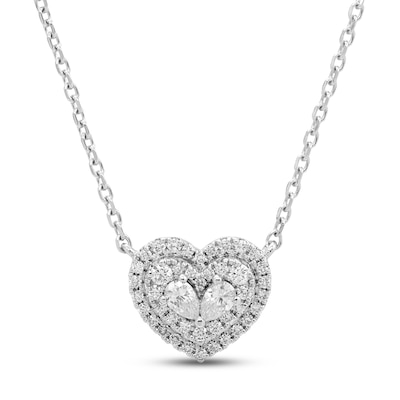 Forever Connected 0.25 CT. T.W. Pear-Shaped Diamond Heart Frame Necklace in Sterling Silver