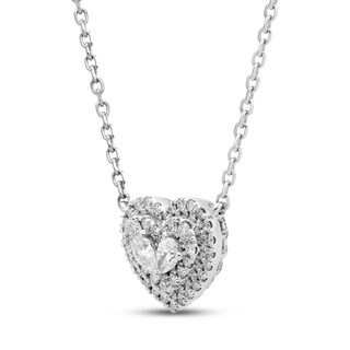 Forever Connected 0.25 CT. T.W. Pear-Shaped Diamond Heart Frame Necklace in Sterling Silver