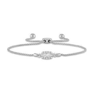 Forever Connected 0.20 CT. T.W. Princess-Cut Diamond Rectangular Frame Bolo Bracelet in 10K White Gold – 9.5"