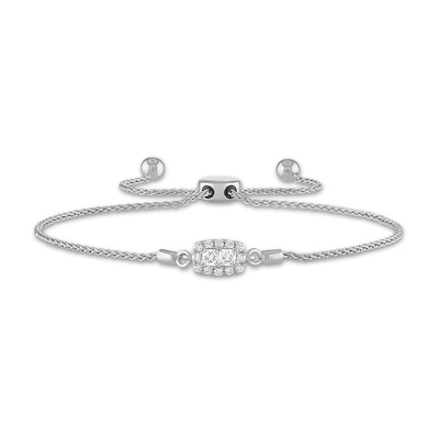 Forever Connected 0.20 CT. T.W. Princess-Cut Diamond Rectangular Frame Bolo Bracelet in 10K White Gold – 9.5"