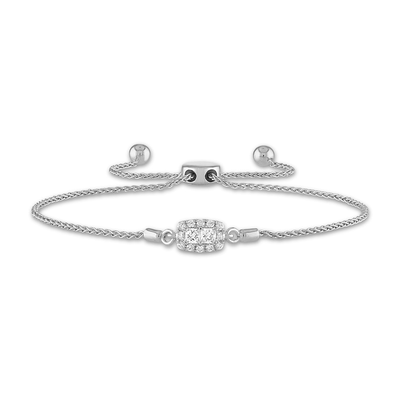 Forever Connected 0.20 CT. T.W. Princess-Cut Diamond Rectangular Frame Bolo Bracelet in 10K White Gold – 9.5"|Peoples Jewellers