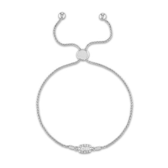 Forever Connected 0.20 CT. T.W. Princess-Cut Diamond Rectangular Frame Bolo Bracelet in 10K White Gold – 9.5"