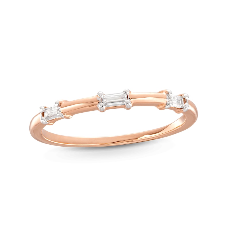 0.085 CT. T.W. Baguette Diamond Three Stone Anniversary Band in 10K Rose Gold|Peoples Jewellers