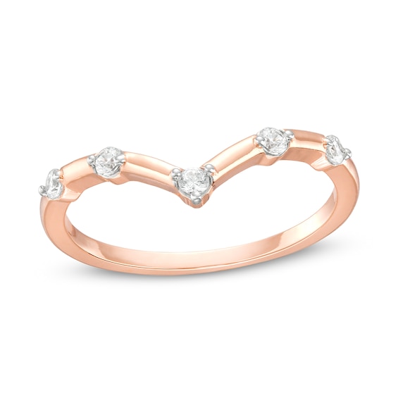 0.085 CT. T.W. Diamond Chevron Five Stone Anniversary Band in 10K Rose Gold