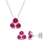 Thumbnail Image 0 of 4.5mm Lab-Created Ruby and White Lab-Created Sapphire Trio Pendant and Stud Earrings Set in Sterling Silver