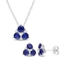 Thumbnail Image 0 of 4.5mm Blue and White Lab-Created Sapphire Trio Pendant and Stud Earrings Set in Sterling Silver