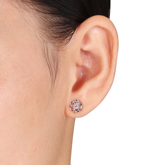 White Lab-Created Sapphire Solitaire Rose Pendant and Stud Earrings Set in Sterling Silver with 18K Rose Gold Plate