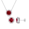 Thumbnail Image 0 of 8.0mm Lab-Created Ruby and White Lab-Created Sapphire Frame Pendant and Stud Earrings Set in Sterling Silver