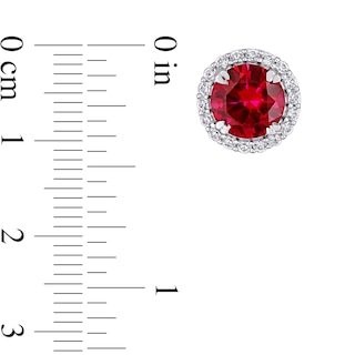 8.0mm Lab-Created Ruby and White Lab-Created Sapphire Frame Pendant and Stud Earrings Set in Sterling Silver