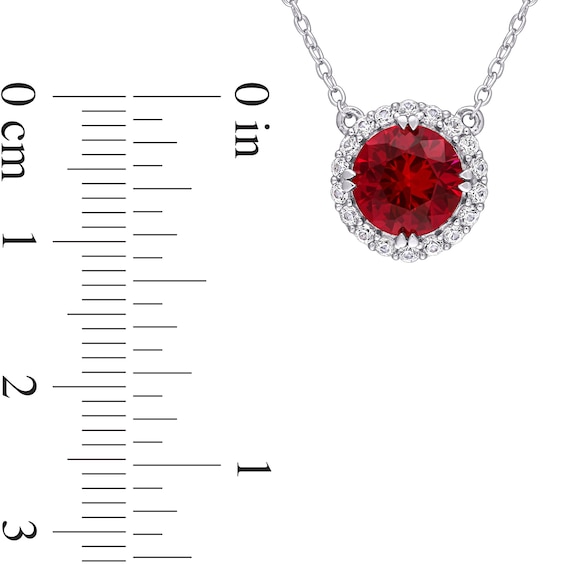 8.0mm Lab-Created Ruby and White Lab-Created Sapphire Frame Pendant and Stud Earrings Set in Sterling Silver