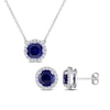 Thumbnail Image 0 of 8.0mm Blue and White Lab-Created Sapphire Frame Pendant and Stud Earrings Set in Sterling Silver