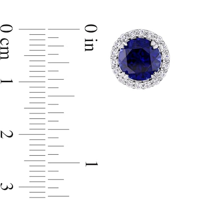 8.0mm and White Lab-Created Sapphire Frame Pendant and Stud Earrings Set in Sterling Silver