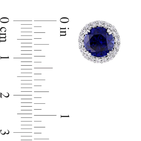 8.0mm and White Lab-Created Sapphire Frame Pendant and Stud Earrings Set in Sterling Silver