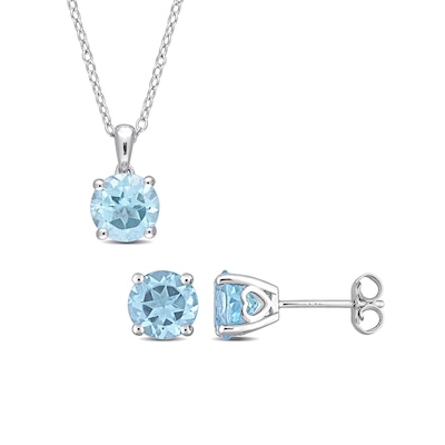 7.0mm Sky Blue Topaz Solitaire Pendant and Stud Earrings Set in Sterling Silver