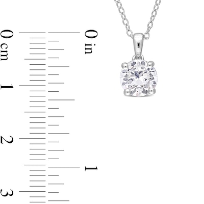 7.0mm White Lab-Created Sapphire Solitaire Pendant and Stud Earrings Set in Sterling Silver