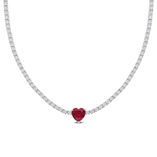 10.0mm Heart-Shaped Lab-Created Ruby and White Lab-Created Sapphire Necklace in Sterling Silver – 15"