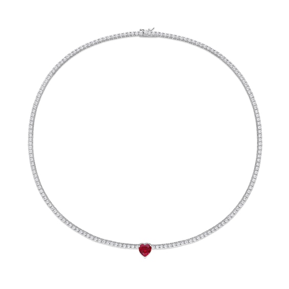 10.0mm Heart-Shaped Lab-Created Ruby and White Lab-Created Sapphire Necklace in Sterling Silver – 15"