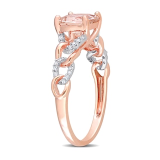 7.0mm Cushion-Cut Morganite and 0.11 CT. T.W. Diamond Chain Link Shank Ring in 10K Rose Gold