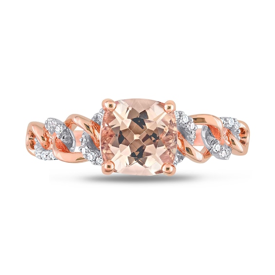 7.0mm Cushion-Cut Morganite and 0.11 CT. T.W. Diamond Chain Link Shank Ring in 10K Rose Gold