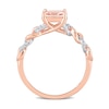 Thumbnail Image 4 of 7.0mm Cushion-Cut Morganite and 0.11 CT. T.W. Diamond Chain Link Shank Ring in 10K Rose Gold