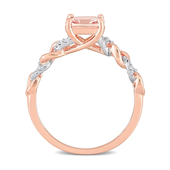 7.0mm Cushion-Cut Morganite and 0.11 CT. T.W. Diamond Chain Link Shank Ring in 10K Rose Gold