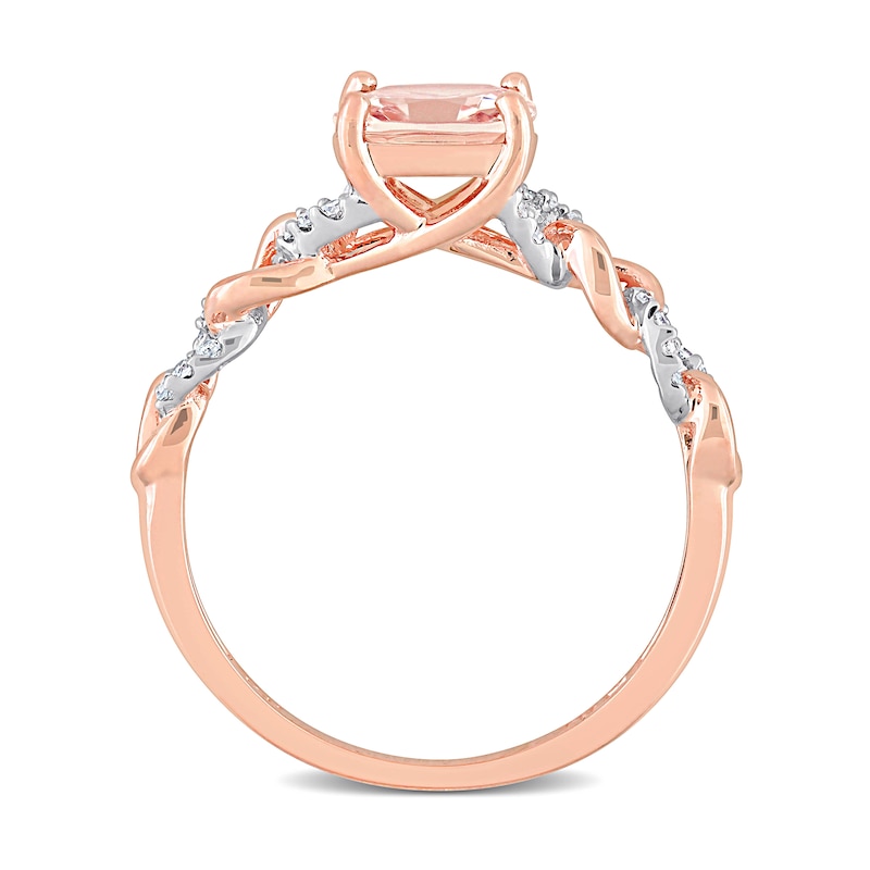7.0mm Cushion-Cut Morganite and 0.11 CT. T.W. Diamond Chain Link Shank Ring in 10K Rose Gold|Peoples Jewellers