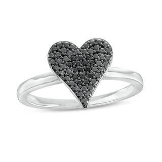 0.07 CT. T.W. Black Multi-Diamond Heart Ring in Sterling Silver