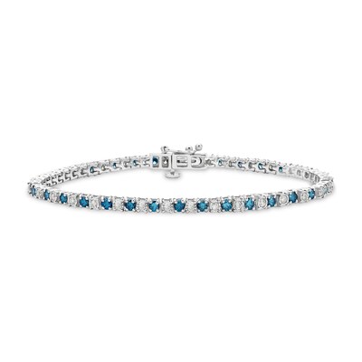 2.73 CT. T.W. Blue and White Diamond Alternating Tennis Bracelet in Sterling Silver