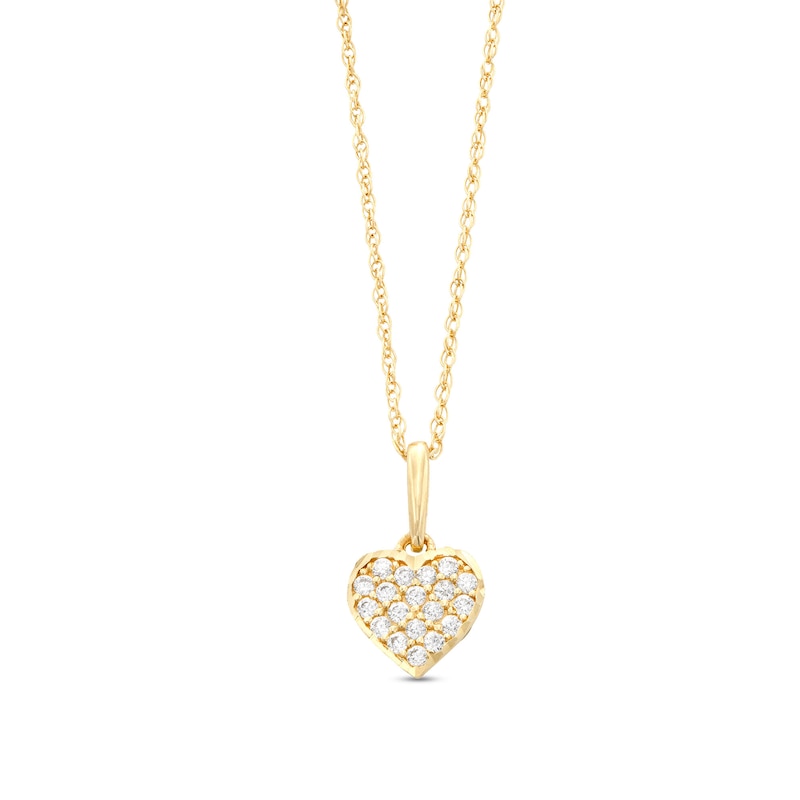 Child's Cubic Zirconia and Diamond-Cut Heart Cluster Pendant in 14K Gold - 15"|Peoples Jewellers