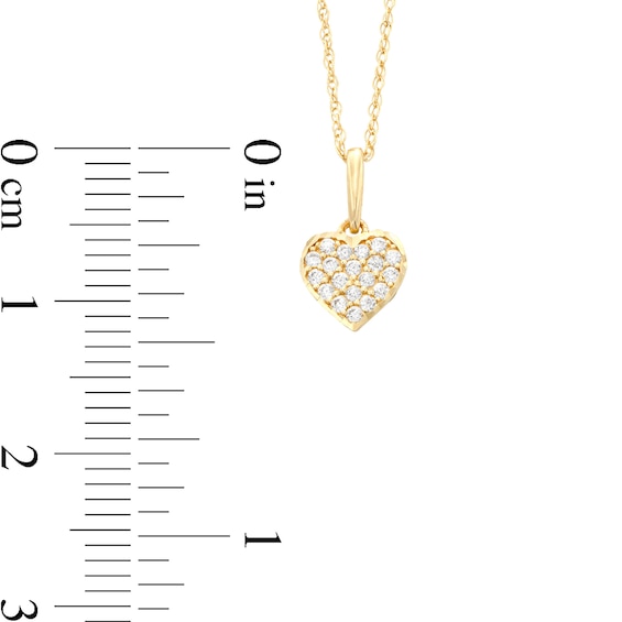 Child's Cubic Zirconia and Diamond-Cut Heart Cluster Pendant in 14K Gold - 15"