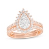 Thumbnail Image 0 of 0.95 CT. T.W. Pear-Shaped Multi-Diamond Flower Frame Bridal Set in 10K Rose Gold (J/I3)