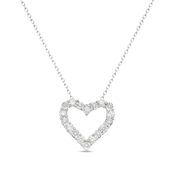 0.70 CT. T.W. Diamond Open Heart Pendant in Sterling Silver - 16"