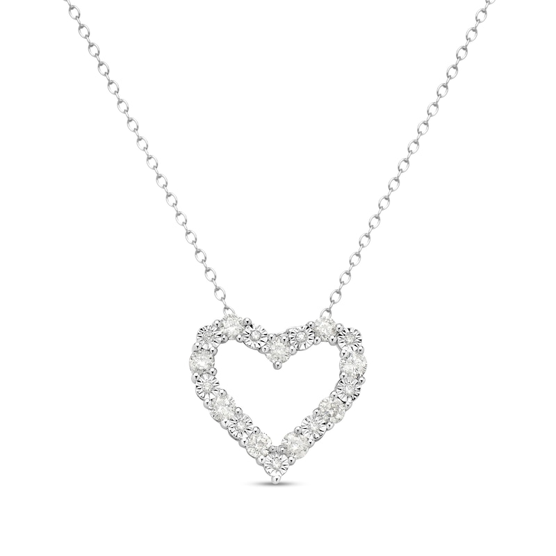 0.70 CT. T.W. Diamond Open Heart Pendant in Sterling Silver - 16"|Peoples Jewellers