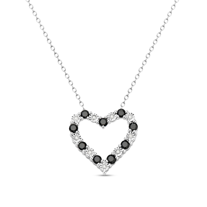 0.70 CT. T.W. Black and White Diamond Alternating Open Heart Pendant in Sterling Silver - 16"