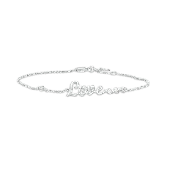 0.04 CT. T.W. Diamond Cursive Script "Love" Bracelet in Sterling Silver – 7.5"