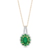 Thumbnail Image 0 of Oval Emerald and 0.15 CT. T.W. Diamond Double Scallop Frame Pendant in 10K Gold