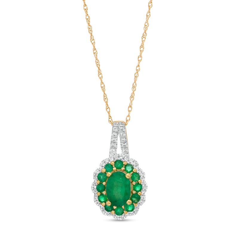 Oval Emerald and 0.15 CT. T.W. Diamond Double Scallop Frame Pendant in ...