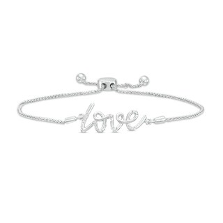 Diamond Accent Cursive Script "Love" Bolo Bracelet in Sterling Silver – 9.5"