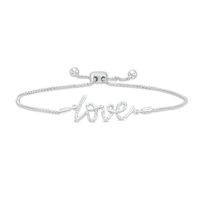 Diamond Accent Cursive Script "Love" Bolo Bracelet in Sterling Silver – 9.5"