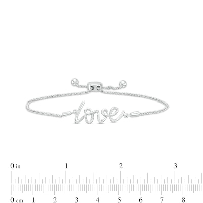 Diamond Accent Cursive Script "Love" Bolo Bracelet in Sterling Silver – 9.5"