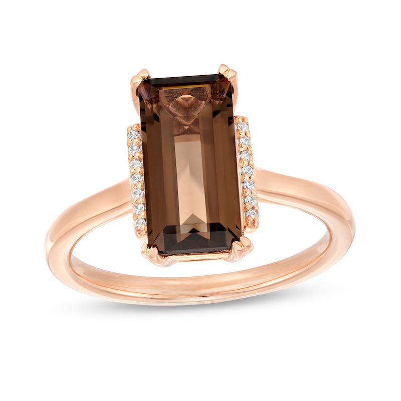 Baguette Smoky Quartz and Diamond Accent Collar Ring in 10K Rose Gold|Peoples Jewellers