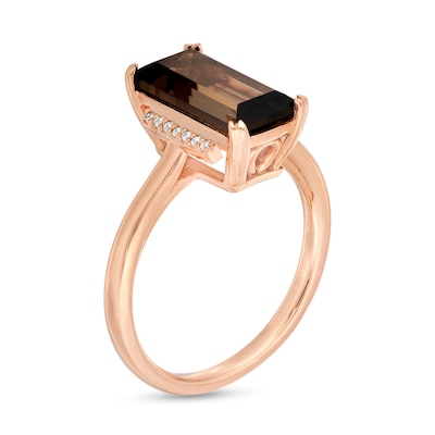 Baguette Smoky Quartz and Diamond Accent Collar Ring in 10K Rose Gold