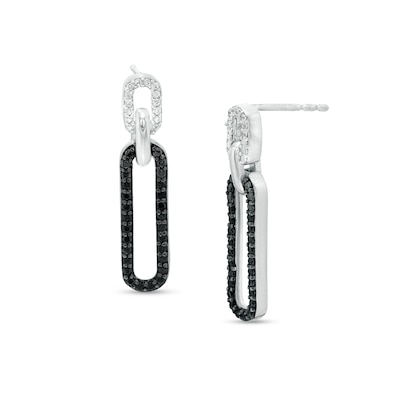 0.25 CT. T.W. Black and White Diamond Paper Clip Link Drop Earrings in Sterling Silver