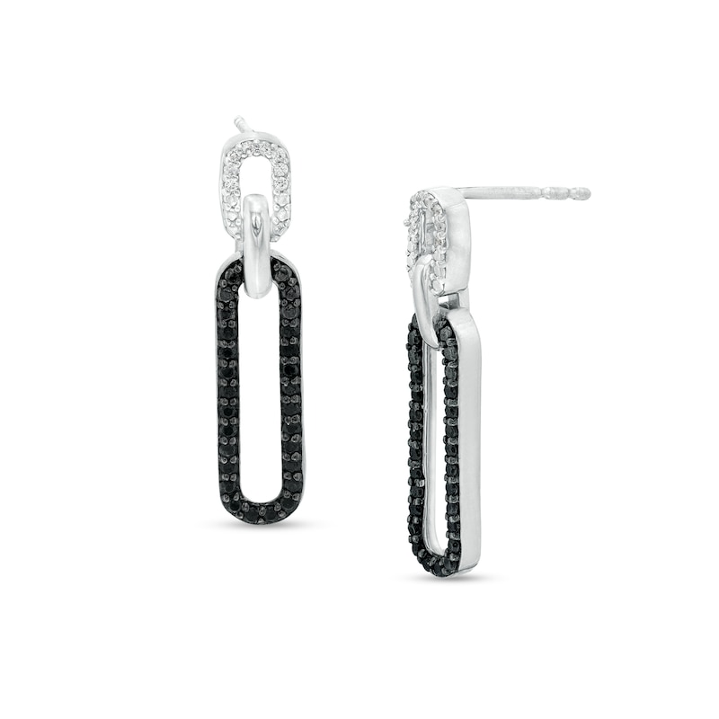 0.25 CT. T.W. Black and White Diamond Paper Clip Link Drop Earrings in Sterling Silver