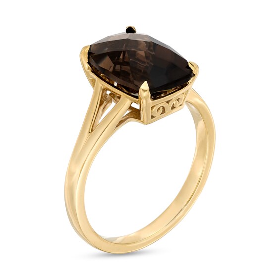 Cushion-Cut Smoky Quartz Solitaire Split Shank Ring in 10K Gold