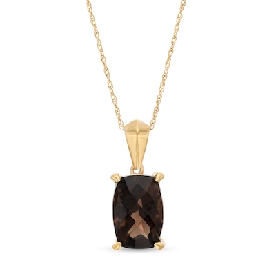 Cushion-Cut Smoky Quartz Solitaire Pendant in 10K Gold