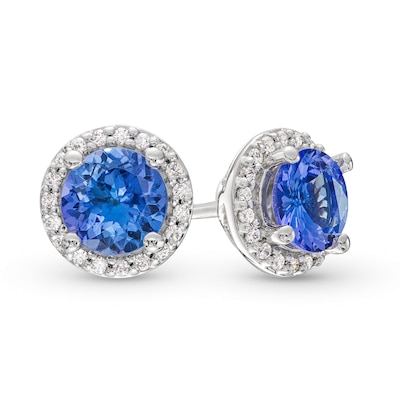 5.0mm Tanzanite and 0.11 CT. T.W. Diamond Frame Stud Earrings in 10K White Gold