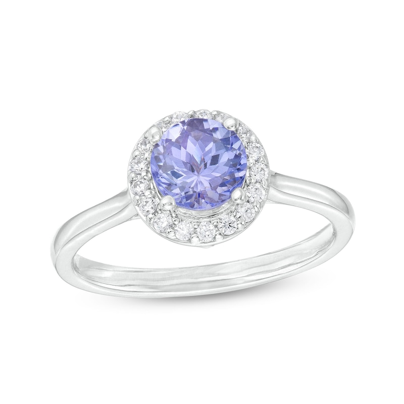 6.0mm Tanzanite and 0.15 CT. T.W. Diamond Frame Ring in 10K White Gold|Peoples Jewellers