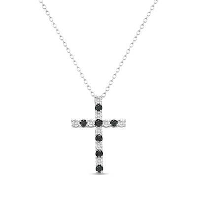 0.58 CT. T.W. and White Diamond Alternating Cross Pendant in Sterling Silver