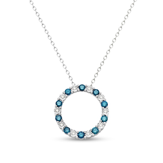 0.70 CT. T.W. Blue and White Diamond Alternating Open Circle Pendant in Sterling Silver - 16"